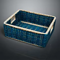Blue Woven Storage Basket With Rectangular Shape And Decorative Handles 3d model