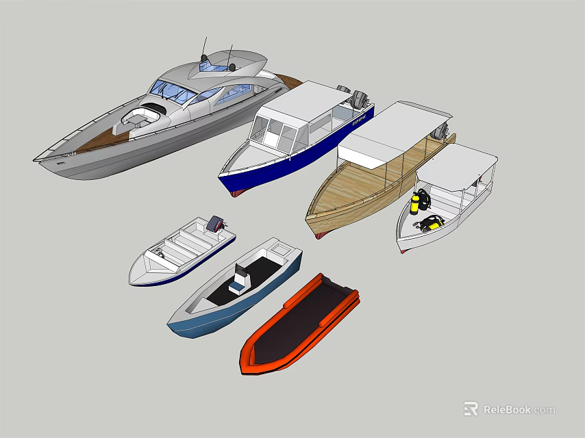Different Types Of Yachts Displayed In Illustration 3d model 