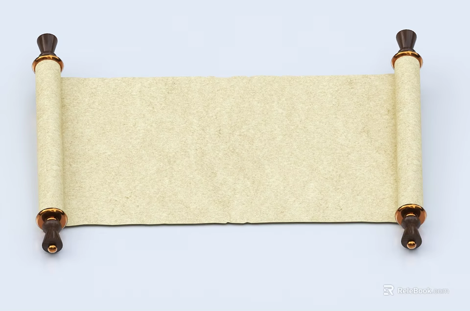 Cream Colored Parchment Scroll With Decorative Wooden Rollers On White Background 3d model 