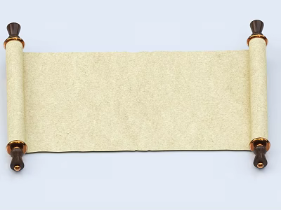 Cream Colored Parchment Scroll With Decorative Wooden Rollers On White Background 3d model