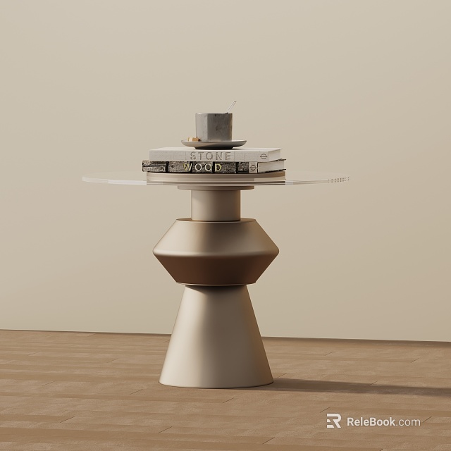 Modern Side Table With Glass Top And Geometric Metal Base Decorated With Books And Candle 3d model 