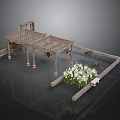 Outdoor Garden Pergola Design With Wooden Columns White Flowers And Bench