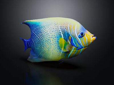 Colorful Fish Doll Toy With Blue Yellow Green Hues Spots And Stripes On Black Background 3d model