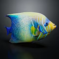 Colorful Fish Doll Toy With Blue Yellow Green Hues Spots And Stripes On Black Background