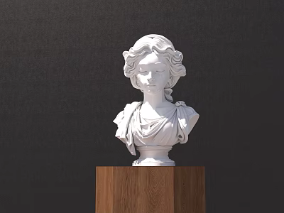 Elegant White Bust Sculpture Carving With Wooden Base And Dark Background 3d model