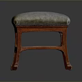 Classic Design Stool With Gray Padded Seat And Elegant Reddish Wooden Legs
