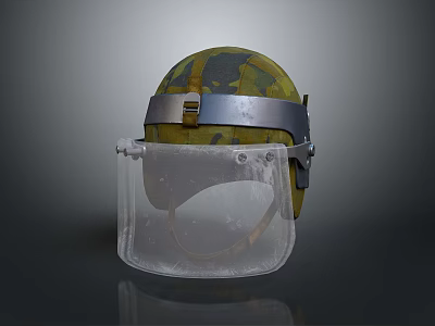 Military Weapon Helmet With Transparent Face Shield Camouflage Color And Metal Strap 3d model
