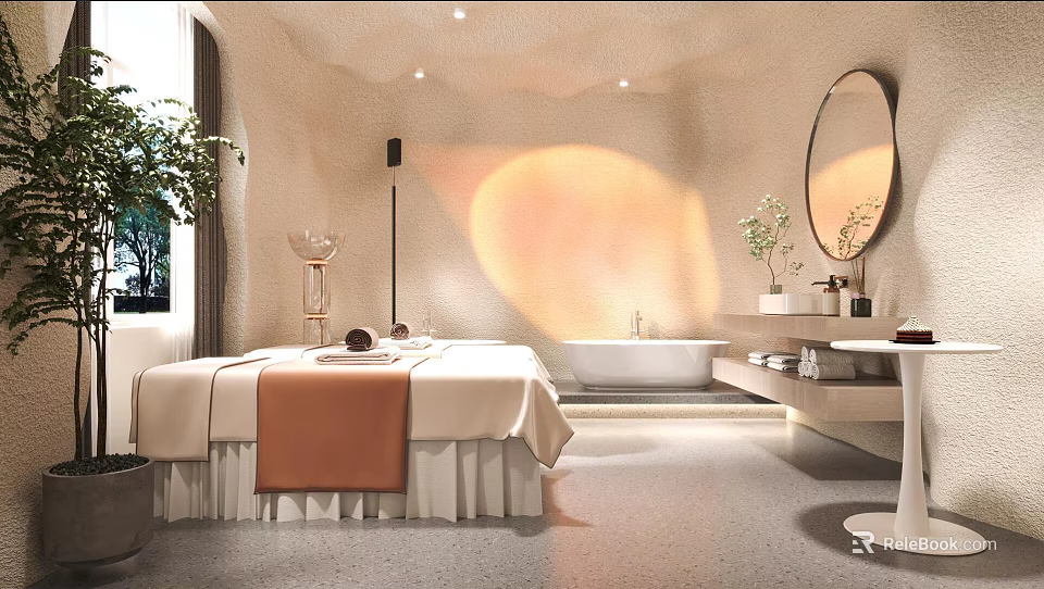 Luxurious SPA Room With Massage Bed And Bathtub 3d model 