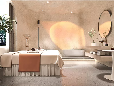 Luxurious SPA Room With Massage Bed And Bathtub 3d model