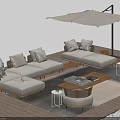Outdoor Lounge Sofa and Coffee Table Set with Cushions Umbrella and Wooden Deck