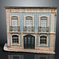 Traditional Building With Blue Tiled Facade Floral Decorative Patterns And Iron Rail Balconies