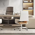 Modern Executive Office Desk With Three Chairs Shelves And Neutral Decor