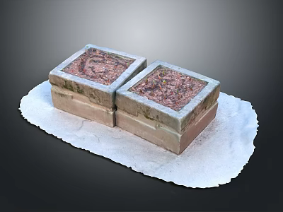 Two Square Textured Stone Storage Boxes On White Paper Surface 3d model