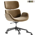 Modern Minimalist Beige Office Desk and Chair Set with Armrests Swivel Base and Wheels