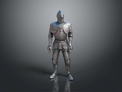 Detailed Medieval Knight Armor Full Body Silver Metallic Warrior Suit with Helmet 3d model