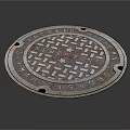 Circular Manhole Cover With Text Lattice Pattern And Metallic Surface 3d model