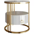 Elegant Modern Side Table With Gold Frame Round Marble Top And White Drawer 3d model
