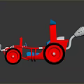 Red And Blue Toy Car With Yellow Headlights Big Black Wheels And Silver Exhaust