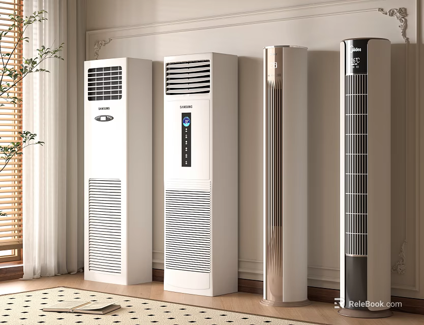 Four Modern Tower Air Conditioner Fans With Different Design Styles 3d model 