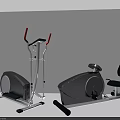 Modern Sports Equipment Featuring Elliptical Trainer And Stationary Bike With Gray White Frame Design