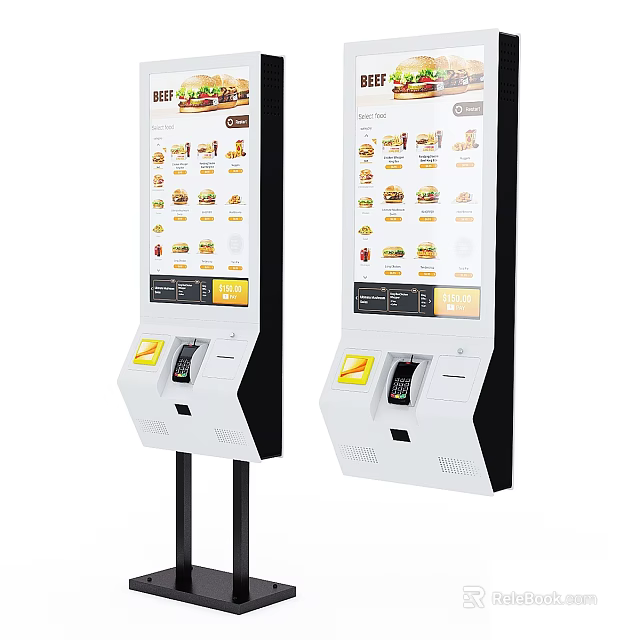 Smart Self Ordering Machines For Fast Food With Touch Screen Menu And Payment Interface 3d model 