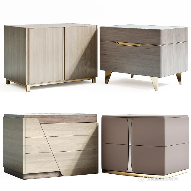 Modern Wooden Bedside Tables with Drawer Metal Legs and Sleek Design 3d model 