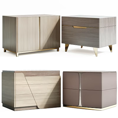 Modern Wooden Bedside Tables with Drawer Metal Legs and Sleek Design 3d model