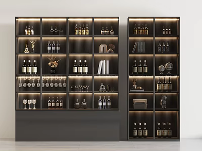 Modern Wine Cabinet Design With Shelves For Wine Bottles Glasses And Decorations 3d model