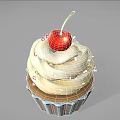 Delicious Cupcake Topped With Whipped Cream Fresh Cherry And Red Sprinkles