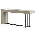 Modern Light Gray Console Table With Metal Frame And Three Drawers