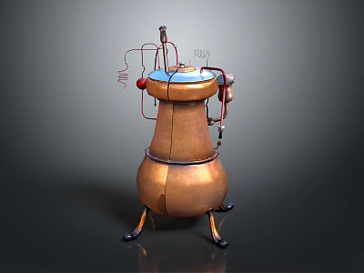 Copper Distillation Equipment With Pipes Valves Lid And Support Legs 3d model