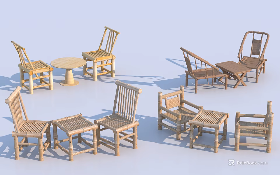 Wooden Leisure Chairs With Matching Side Tables And Classic Designs For Patio Use 3d model 