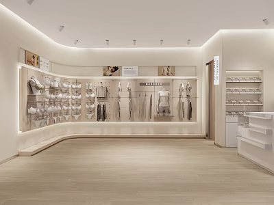 Modern Clothing Store Interior With Fashion Displays Hanging Apparel And Shoes 3d model