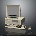 Vintage Electronic Computer Appliances Setup Including Monitor Tower Keyboard and Mouse