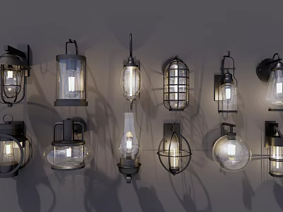 Various Stylish Wall Lamps with Metal Frames Glass Shades and Illuminated Light for Home Decoration 3d model