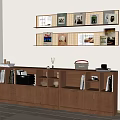 Modern Wooden Wall Mounted Bookshelf with Books Magazines Vintage Radio Scented Diffuser and Spherical Lamp