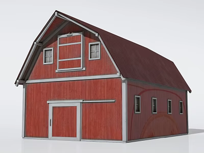 Red Barn Exterior With Gable Roof Wooden Siding Windows And Front Door 3d model