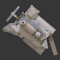 European Style Architectural Model With Bell Tower Dome And Stone Walls