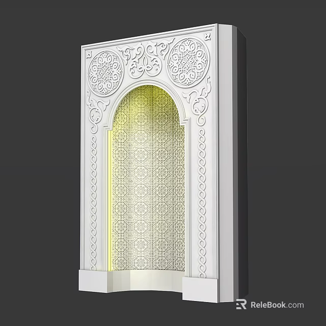 Decorative Archway With White Frame Intricate Carvings And Lattice Design Yellow Lighting 3d model 
