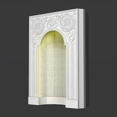 Decorative Archway With White Frame Intricate Carvings And Lattice Design Yellow Lighting 3d model