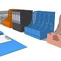 Multi Colored Office Folders With File Organizers And Document Storage 3d model