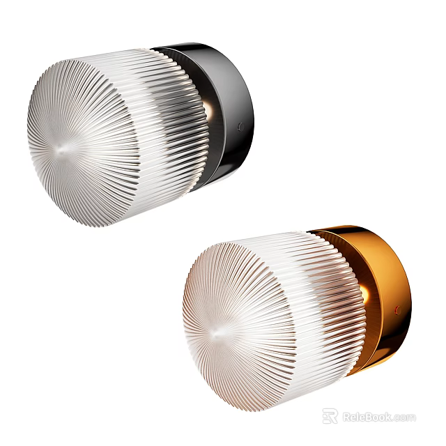 Modern Black and Gold Wall Lamps Featuring Sleek Radial Textured Design 3d model 