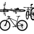 Silver Mountain Bike With Black Wheels Frame And Seat Shown From Multiple Angles 3d model