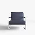 Minimalist Dark Blue Leather Single Sofa With Modern Metal Frame Design 3d model