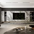 Modern Minimalist Luxury Living Room Interior With Marble TV Wall And Comfortable Sofa Sets