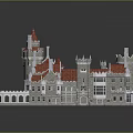 Grand Castle Architecture With Red Roofs Gray Stone Walls Towers And Spires