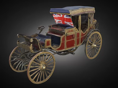 Antique Horse Carriage With Blue Roof Red Body Gold Trim and Union Jack Flag 3d model