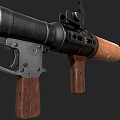 Military Weapon Featuring Rifle With Wooden Stock And Green Artillery Shell