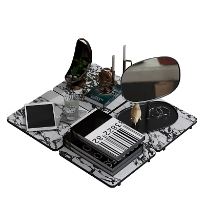 Stylish Decorative Ornament Combination With Mirror Small Plant Books And Photo Frame For Tabletop Decoration 3d model