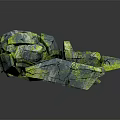 Wood Stone Broken Sphere With Cracked Surface Green Gray Texture And Scattered Fragments